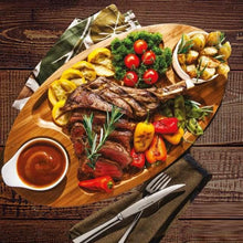 Load image into Gallery viewer, Wilmax Porcelain Set Of 3 Bamboo 3 Section Platter 18" inch X 10" inch |For Appetizers / Barbecue / Burger Sliders