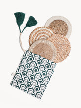 Load image into Gallery viewer, KORISSA Natural Coaster Trivet Gift Set with Green pouch
