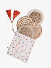 Load image into Gallery viewer, KORISSA Natural Coaster Trivet Gift Set with Heart pouch