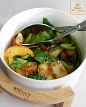 Load image into Gallery viewer, Wilmax Porcelain Medium Salad Bowl Set With Serving Tongs And A Bamboo Stand