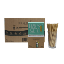 Load image into Gallery viewer, 1500 count case containing 6 boxes of 250 ct boxes of Holy City tall reusable reed Straws

