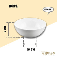 Load image into Gallery viewer, Wilmax Porcelain White Bowl 8" inch | 20 Cm 57 Oz | 1700 Ml