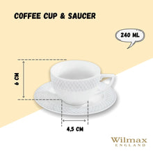 Load image into Gallery viewer, Wilmax Porcelain White 8 Oz Tea Cup & 6" inch Saucer Set Of 6 In Gift Box