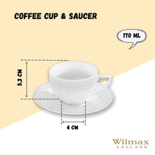 Load image into Gallery viewer, Wilmax Porcelain White 6 Oz Cappuccino Cup & 5.5" inch Saucer Set Of 6 In Gift Box