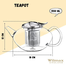 Load image into Gallery viewer, Wilmax Porcelain Thermo Glass Teapot 52 Fl Oz | High temperature and shock resistant