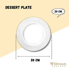 Load image into Gallery viewer, Wilmax Porcelain White Dessert Plate With Embossed Wide Rim 8" inch |Set Of 6 In Gift Box