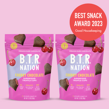 Load image into Gallery viewer, Dark Chocolate Superfood Truffle Cups: Cherry (12 cups) by B.T.R. Bar