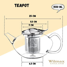 Load image into Gallery viewer, Wilmax Porcelain Thermo Glass Teapot 52 Fl Oz | High temperature and shock resistant