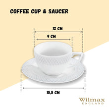 Load image into Gallery viewer, Wilmax Porcelain White 8 Oz Tea Cup & 6" inch Saucer Set Of 6 In Gift Box