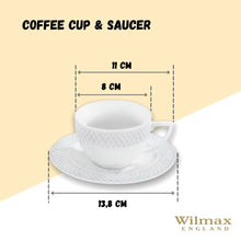 Load image into Gallery viewer, Wilmax Porcelain White 6 Oz Cappuccino Cup & 5.5" inch Saucer Set Of 6 In Gift Box