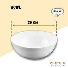 Load image into Gallery viewer, Wilmax Porcelain White Bowl 8" inch | 20 Cm 57 Oz | 1700 Ml