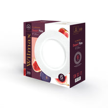 Load image into Gallery viewer, Wilmax Porcelain White Dessert Plate With Embossed Wide Rim 8" inch |Set Of 6 In Gift Box
