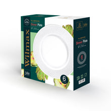 Load image into Gallery viewer, Wilmax Porcelain White Dinner Plate With Embossed Wide Rim 10" inch | Set Of 6 In Gift Box