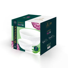 Load image into Gallery viewer, Wilmax Porcelain White Dining Bowls With Embossed Design, Set of Seven In A Gift Box