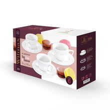 Load image into Gallery viewer, Wilmax Porcelain White 8 Oz Tea Cup & 6" inch Saucer Set Of 6 In Gift Box