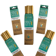 Load image into Gallery viewer, Cocktail Reusable Reed Straw Bundle 5 Pack Spread with three opened