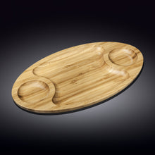 Load image into Gallery viewer, Wilmax Porcelain Set Of 3 Bamboo 3 Section Platter 18" inch X 10" inch |For Appetizers / Barbecue / Burger Sliders