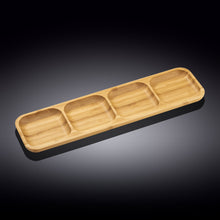 Load image into Gallery viewer, Wilmax Porcelain Set Of 4 Bamboo Divided Dish 17" inch X 4.5" inch Bento box | 43 X 11.5 Cm