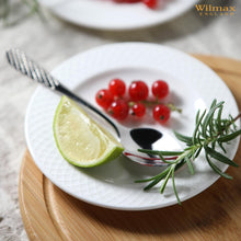 Load image into Gallery viewer, Wilmax Porcelain White Dessert Plate With Embossed Wide Rim 8" inch |Set Of 6 In Gift Box