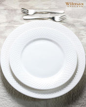 Load image into Gallery viewer, Wilmax Porcelain White Dinner Plate With Embossed Wide Rim 10" inch | Set Of 6 In Gift Box