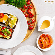 Load image into Gallery viewer, Wilmax Porcelain White Dinner Plate With Embossed Wide Rim 10" inch | Set Of 6 In Gift Box
