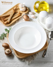 Load image into Gallery viewer, Wilmax Porcelain White Porcelain Deep Plate With Embossed Wide Rim 9" inch | Set Of 6 In Gift Box
