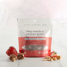 Load image into Gallery viewer, Strawberry Vanilla Bites with strawberries pieces on marble.