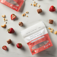 Load image into Gallery viewer, Strawberry Vanilla Bites, strawberries, cashews, pieces on marble.