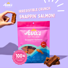 Load image into Gallery viewer, Ava's Pet Palace Crunchy Jerky Dog Treats Bag - Snappin' Salmon