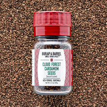 Load image into Gallery viewer, 2.4 oz Cloud Forest Cardamom in a grinder top jar from Burlap & Barrel Single Origin Spices