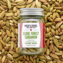 Load image into Gallery viewer, 1.7 oz glass jar of whole cloud forest cardamom
