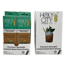Load image into Gallery viewer, Cocktail Reed Stem Drinking Straws Inner pack 20 boxes 10 ct next to an unopened box Left