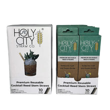 Load image into Gallery viewer, Cocktail Reed Stem Drinking Straws Inner pack 20 boxes 10 ct next to an unopened box