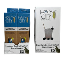 Load image into Gallery viewer, Cocktail Wheat Stem Drinking Straws Inner Pack 10 Boxes 50 ct side by side with unopened box Front