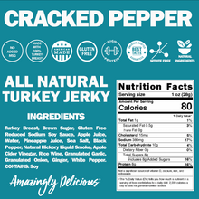 Load image into Gallery viewer, Field Trip Cracked Pepper Turkey Jerky 2.2oz bag - 9 bags x 2.2oz case