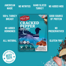 Load image into Gallery viewer, Field Trip Cracked Pepper Turkey Jerky 2.2oz bag - 9 bags x 2.2oz case