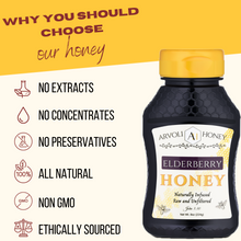 Load image into Gallery viewer, Arvoli Honey Elderberry Infused Honey Bottles - 12 bottles x 8 oz