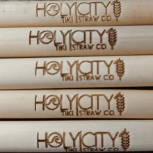 Load image into Gallery viewer, Holy City Straw Company Tiki Collector Series Branded Reed Straws 5 straw close up of Holy City Brand
