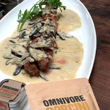 Load image into Gallery viewer, roasted pork loin with mushroom gravy made with Omnivore Porcini Salt