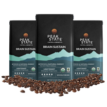 Load image into Gallery viewer, Peak State Coffee BRAIN SUSTAIN Light Roast - Three Pack (3 x 12 oz Bags)