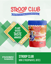 Load image into Gallery viewer, Stroop Club product with 2025 Plant Based Taste Awards winner badge on a green and white background