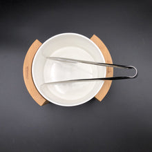 Load image into Gallery viewer, Wilmax Porcelain Medium Salad Bowl Set With Serving Tongs And A Bamboo Stand