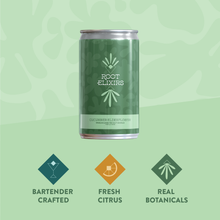 Load image into Gallery viewer, Root Elixirs Sparkling Cucumber Elderflower Premium Cocktail Mixer Cans - 24 Cans (7.5 oz)