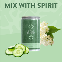 Load image into Gallery viewer, Root Elixirs Sparkling Cucumber Elderflower Premium Cocktail Mixer Cans - 24 Cans (7.5 oz)