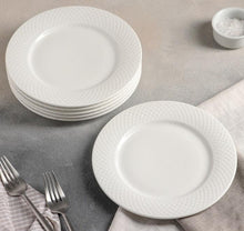 Load image into Gallery viewer, Wilmax Porcelain White Dessert Plate With Embossed Wide Rim 8" inch |Set Of 6 In Gift Box