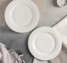 Load image into Gallery viewer, Wilmax Porcelain White Dessert Plate With Embossed Wide Rim 8" inch |Set Of 6 In Gift Box