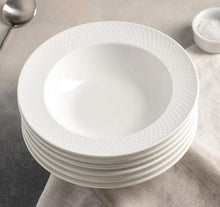 Load image into Gallery viewer, Wilmax Porcelain White Porcelain Deep Plate With Embossed Wide Rim 9" inch | Set Of 6 In Gift Box