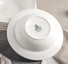 Load image into Gallery viewer, Wilmax Porcelain White Porcelain Deep Plate With Embossed Wide Rim 9" inch | Set Of 6 In Gift Box
