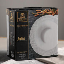 Load image into Gallery viewer, Wilmax Porcelain White Porcelain Deep Plate With Embossed Wide Rim 9" inch | Set Of 6 In Gift Box