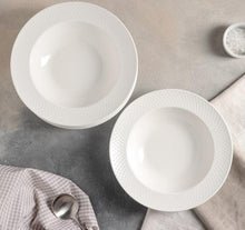 Load image into Gallery viewer, Wilmax Porcelain White Porcelain Deep Plate With Embossed Wide Rim 9" inch | Set Of 6 In Gift Box